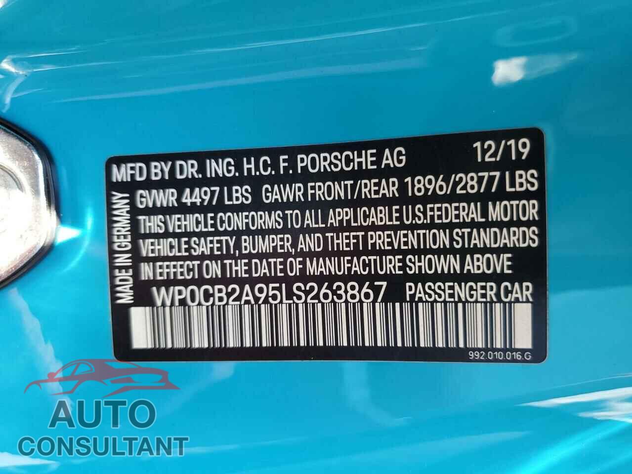 PORSCHE 911 2020 - WP0CB2A95LS263867