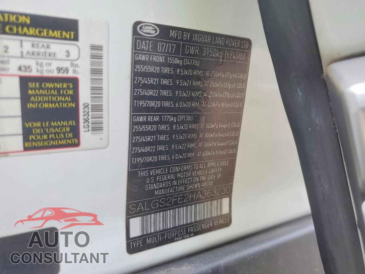 LAND ROVER RANGEROVER 2017 - SALGS2FE2HA363230