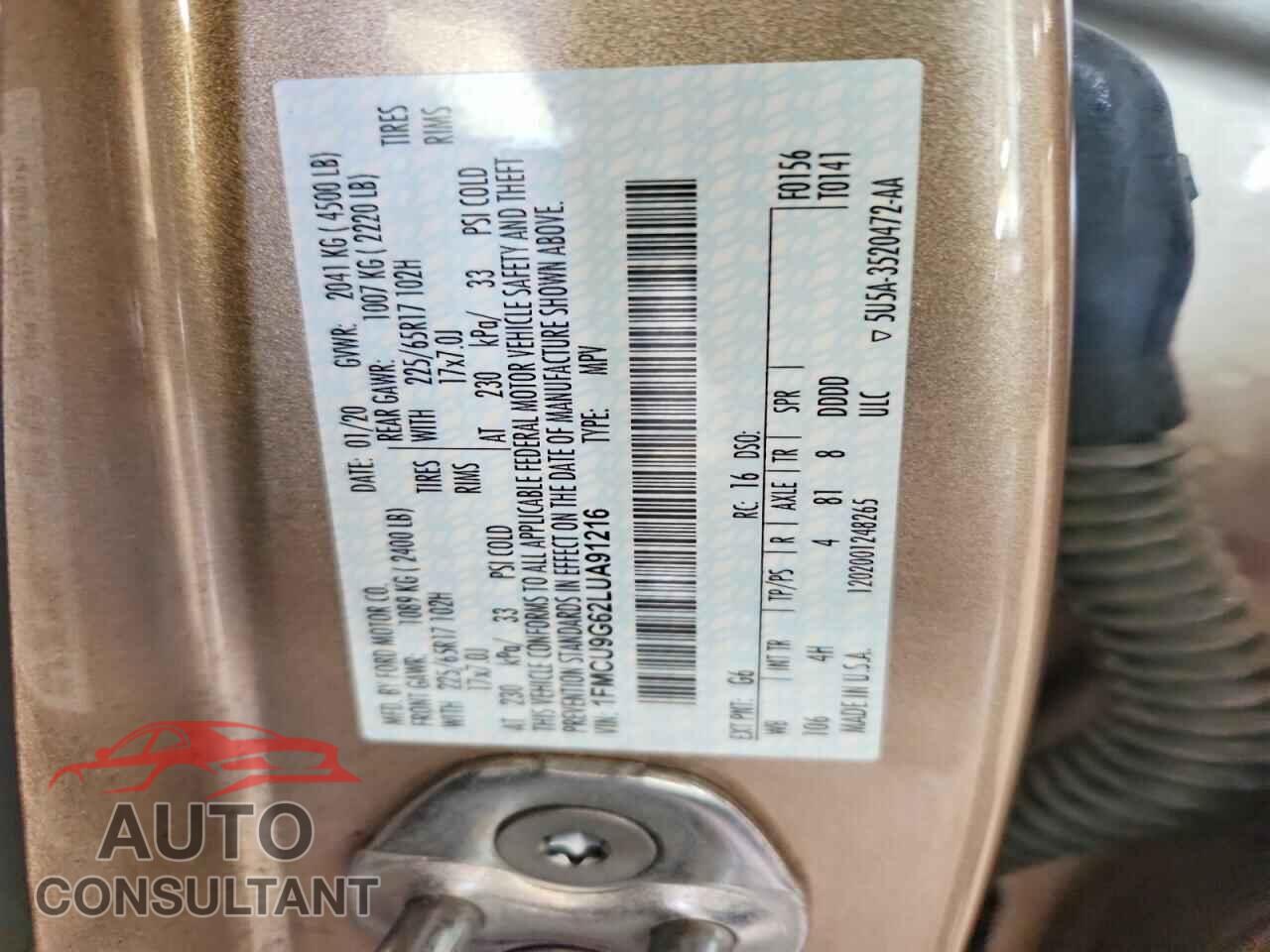 FORD ESCAPE 2020 - 1FMCU9G62LUA91216