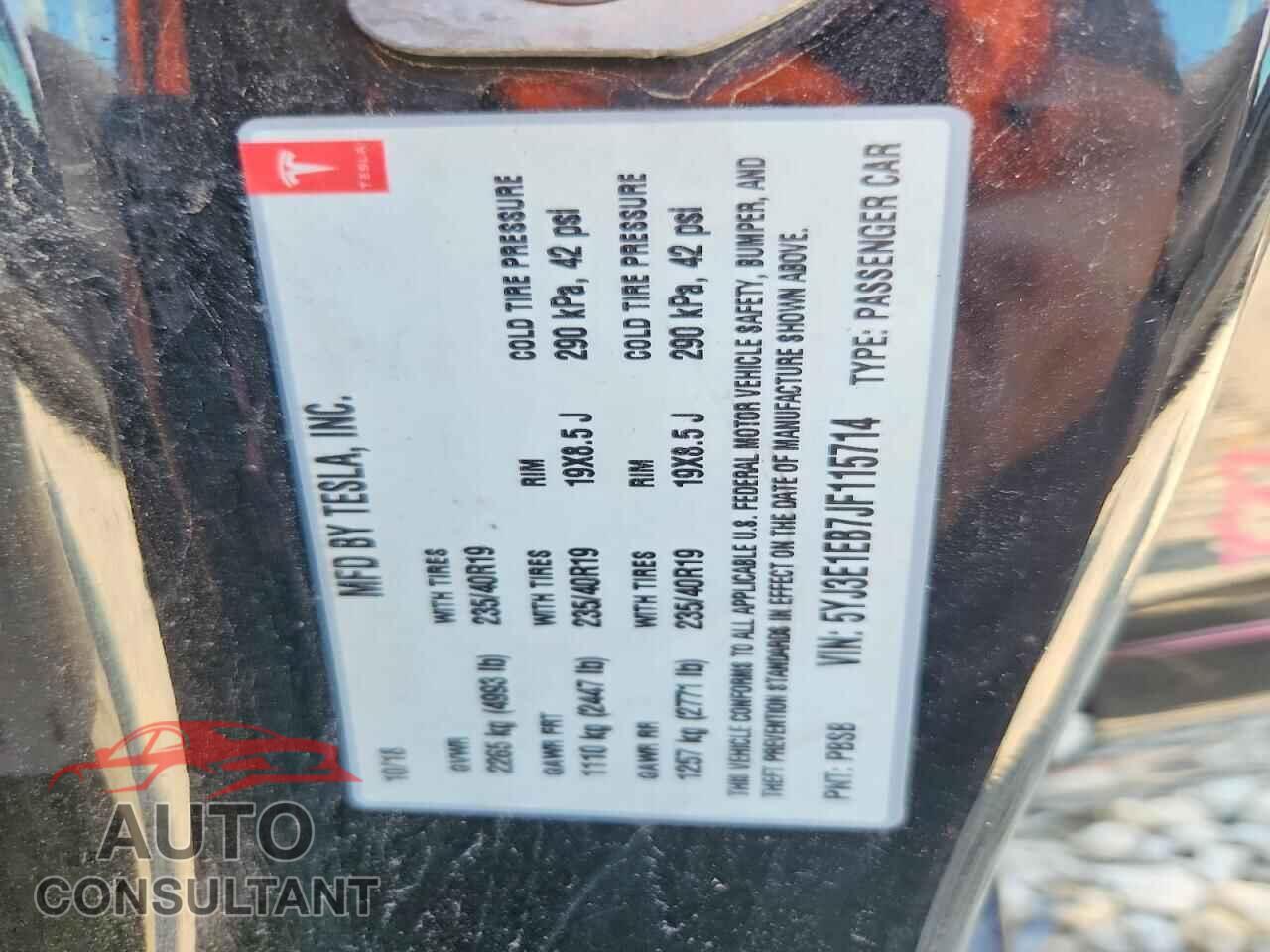 TESLA MODEL 3 2018 - 5YJ3E1EB7JF115714