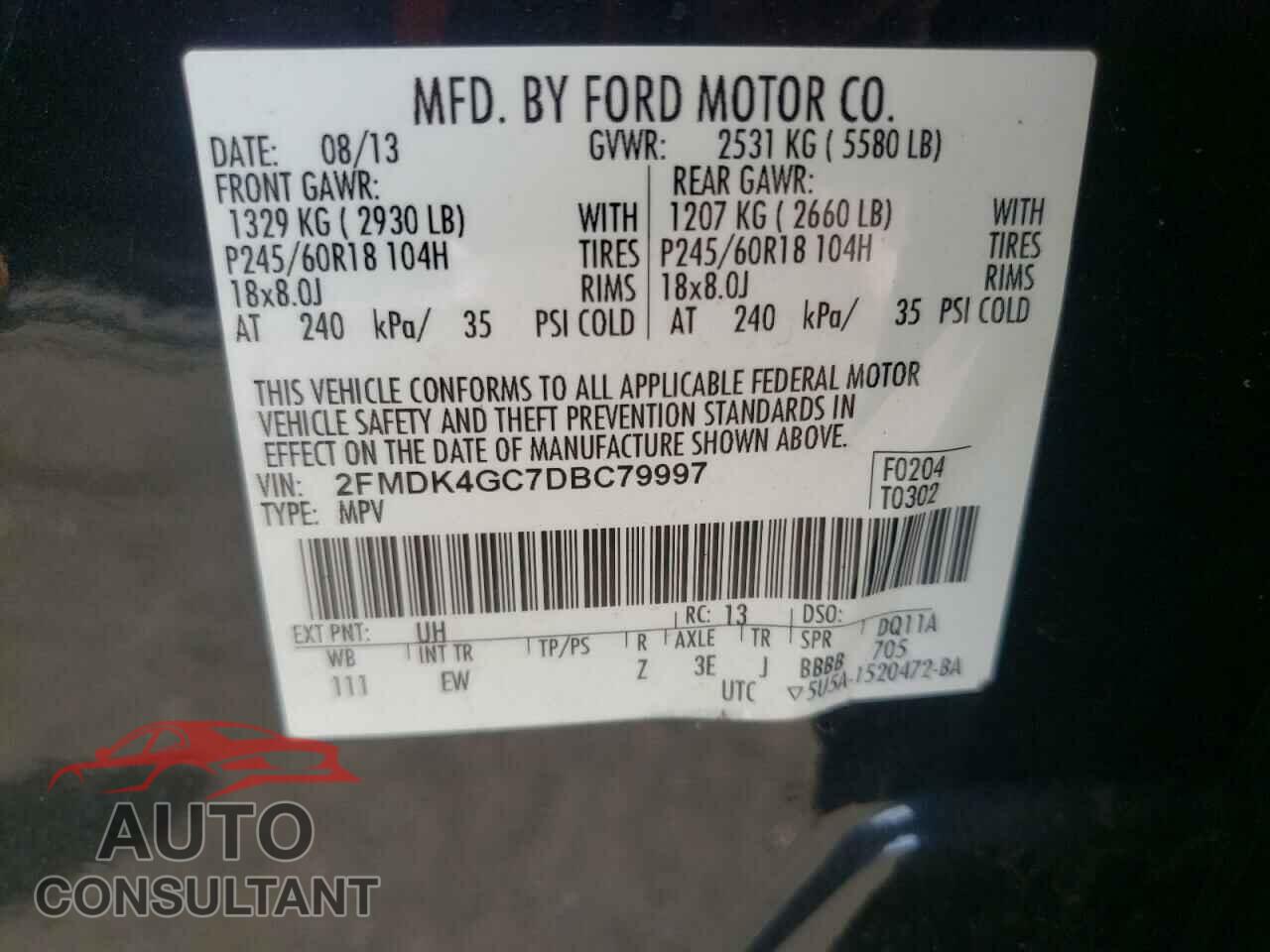 FORD EDGE 2013 - 2FMDK4GC7DBC79997