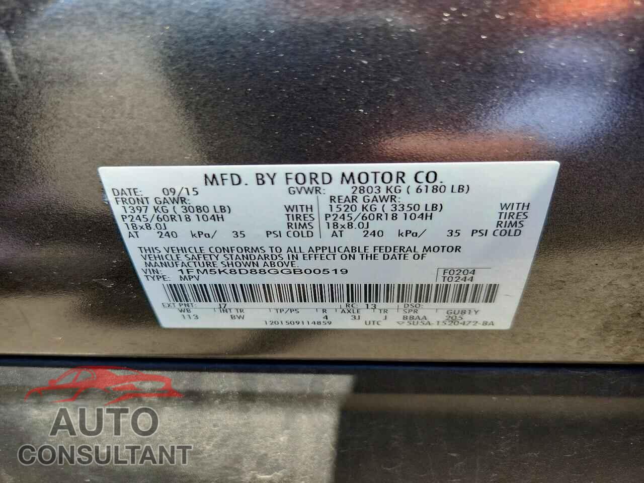 FORD EXPLORER 2016 - 1FM5K8D88GGB00519