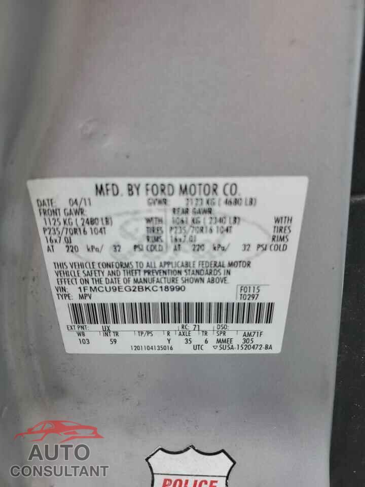 FORD ESCAPE 2011 - 1FMCU9EG2BKC18990