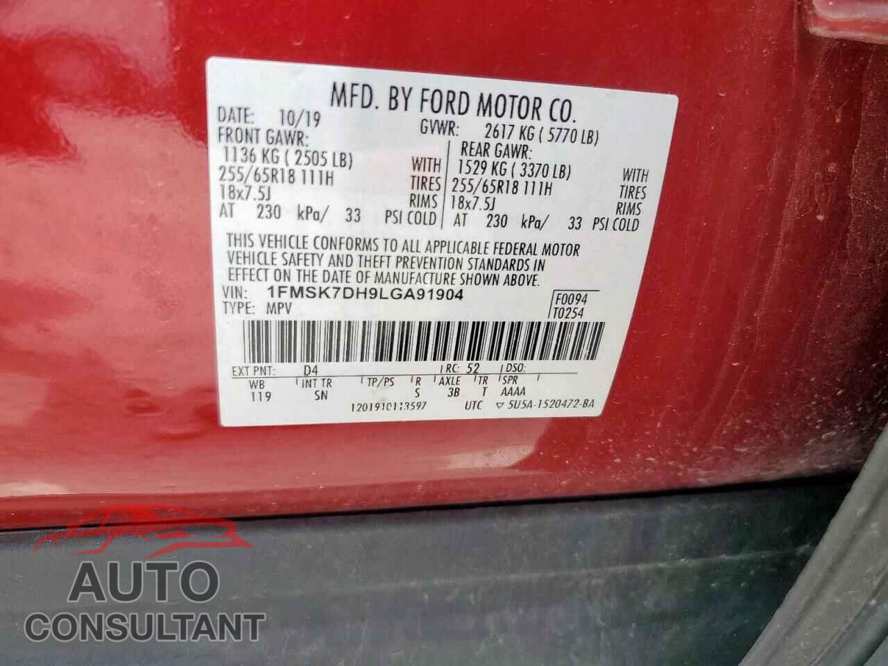 FORD EXPLORER 2020 - 1FMSK7DH9LGA91904