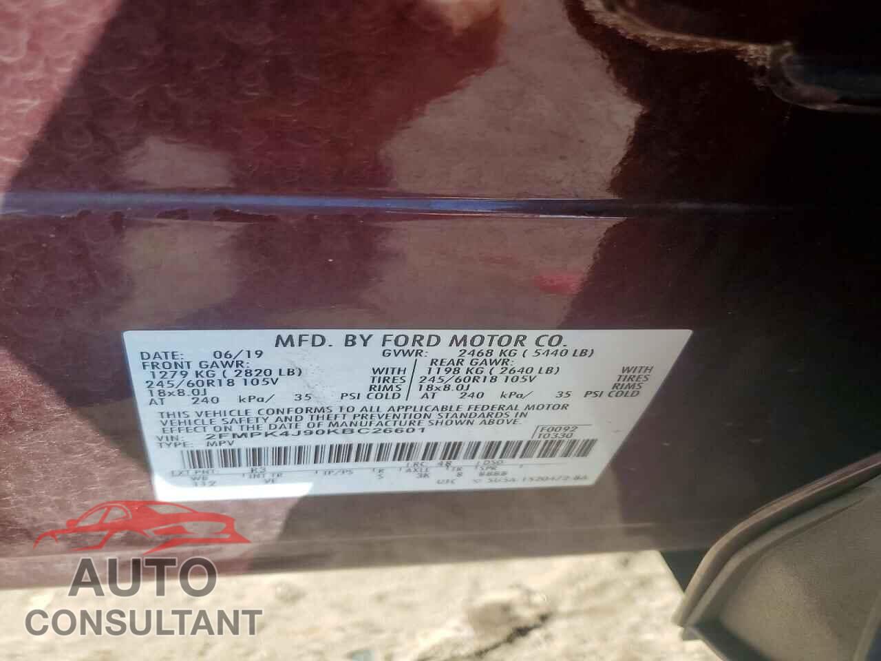 FORD EDGE 2019 - 2FMPK4J90KBC26601