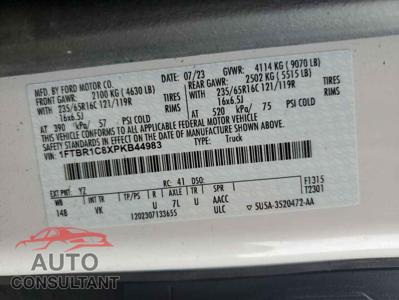 FORD TRANSIT 2023 - 1FTBR1C8XPKB44983