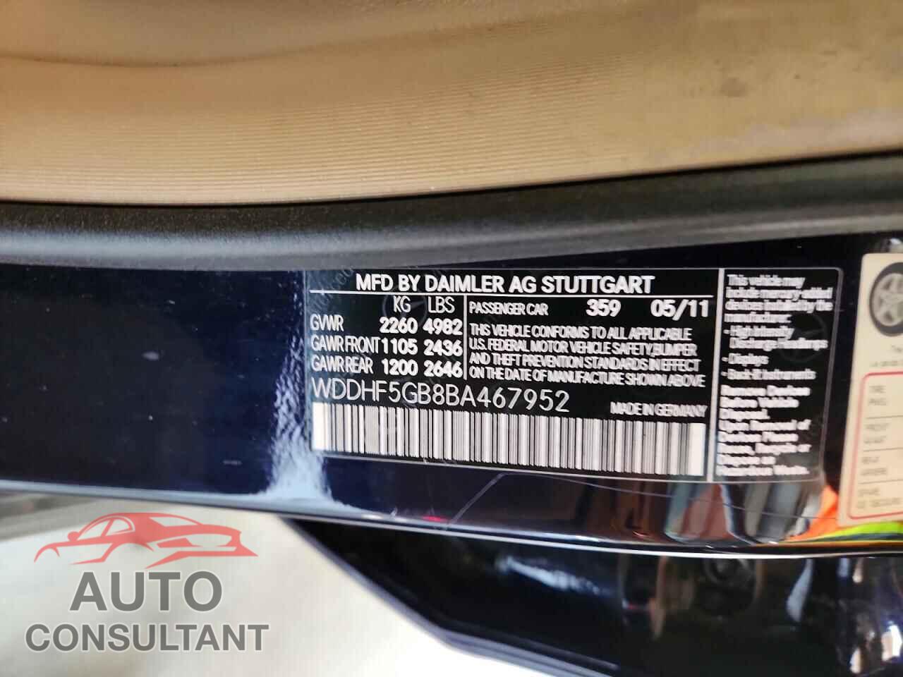 MERCEDES-BENZ E-CLASS 2011 - WDDHF5GB8BA467952