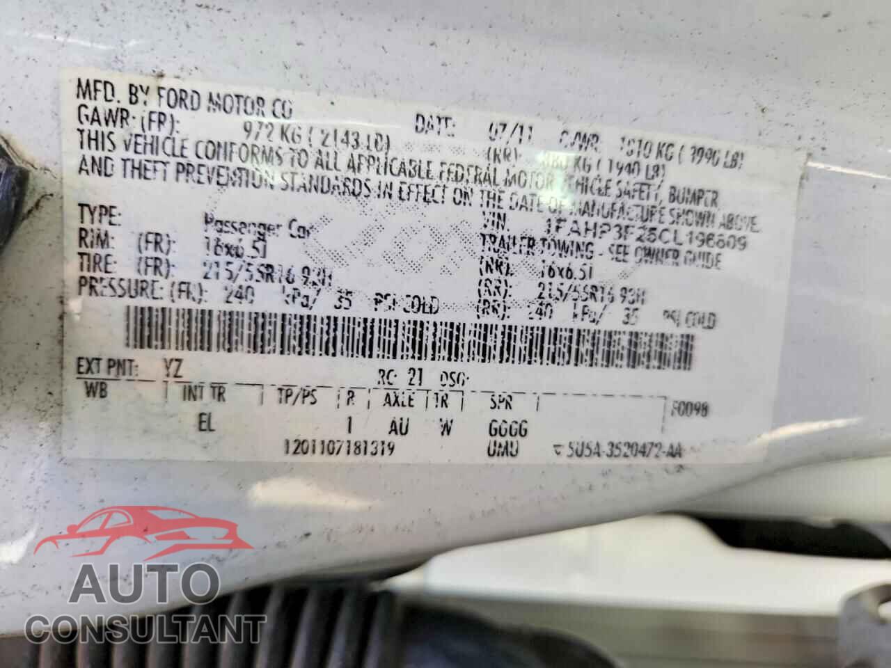 FORD FOCUS 2012 - 1FAHP3F25CL196809