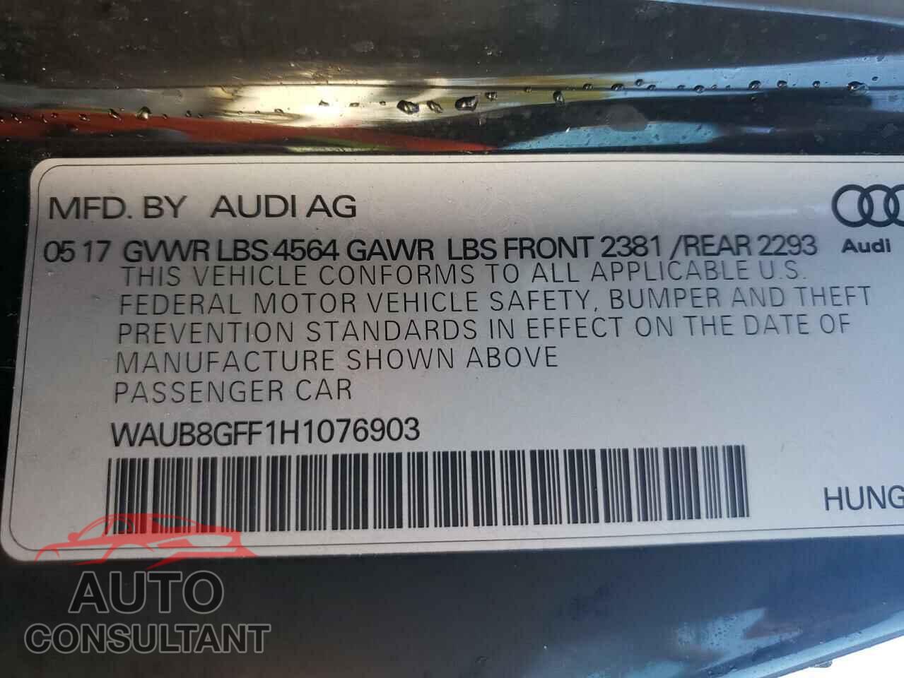 AUDI A3 2017 - WAUB8GFF1H1076903