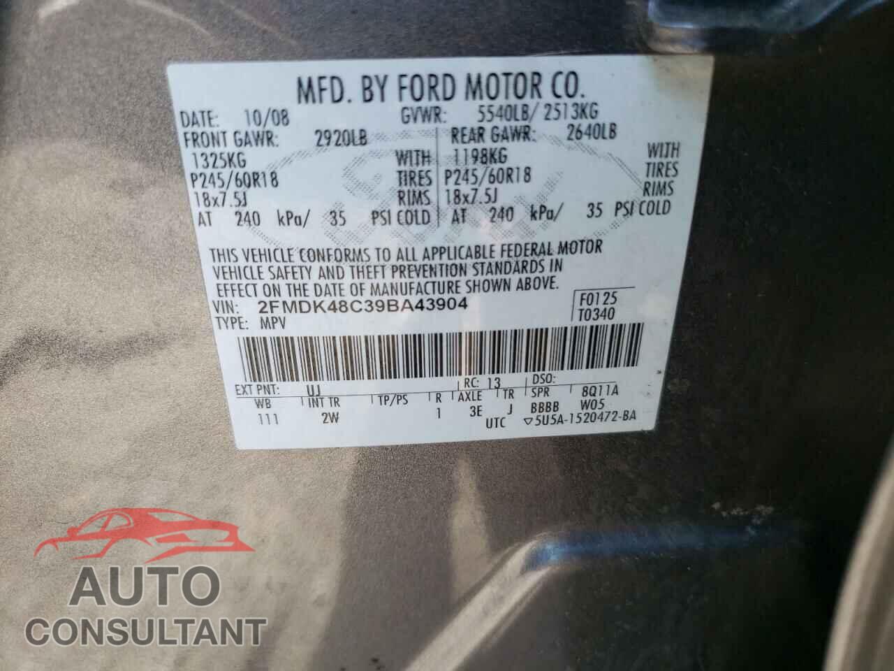 FORD EDGE 2009 - 2FMDK48C39BA43904