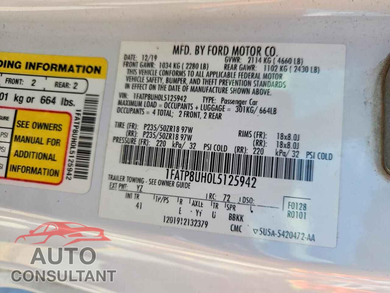 FORD MUSTANG 2020 - 1FATP8UH0L5125942
