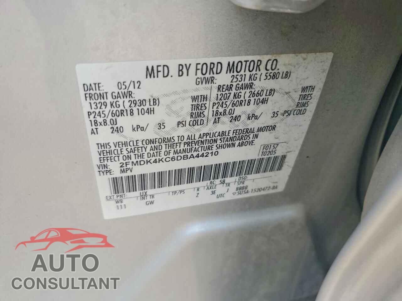 FORD EDGE 2013 - 2FMDK4KC6DBA44210
