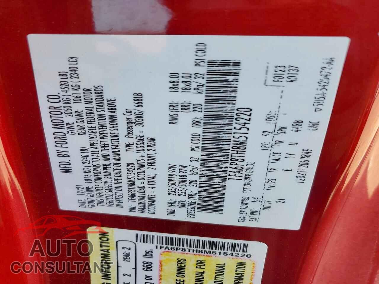 FORD MUSTANG 2021 - 1FA6P8TH8M5154220