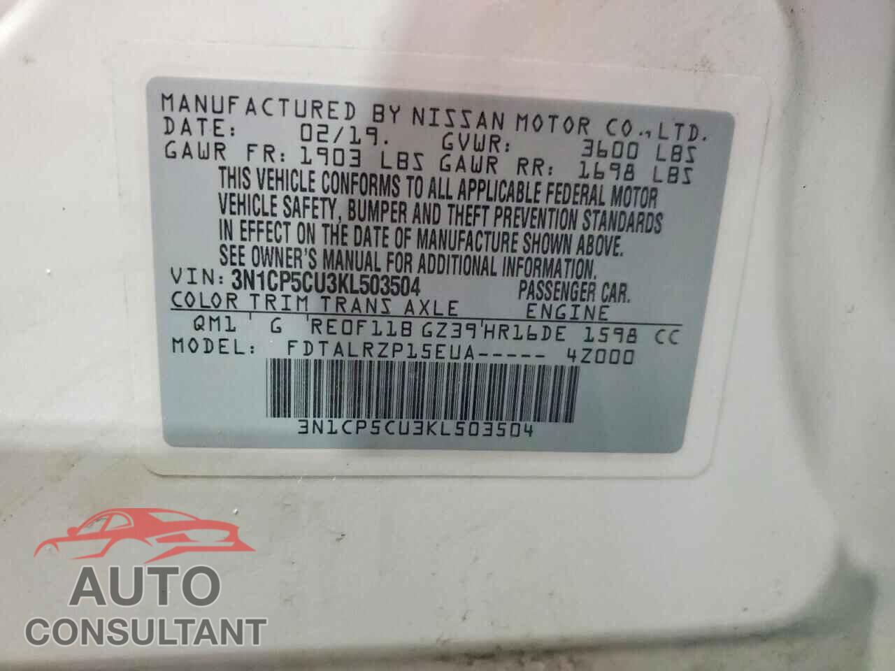 NISSAN KICKS 2019 - 3N1CP5CU3KL503504