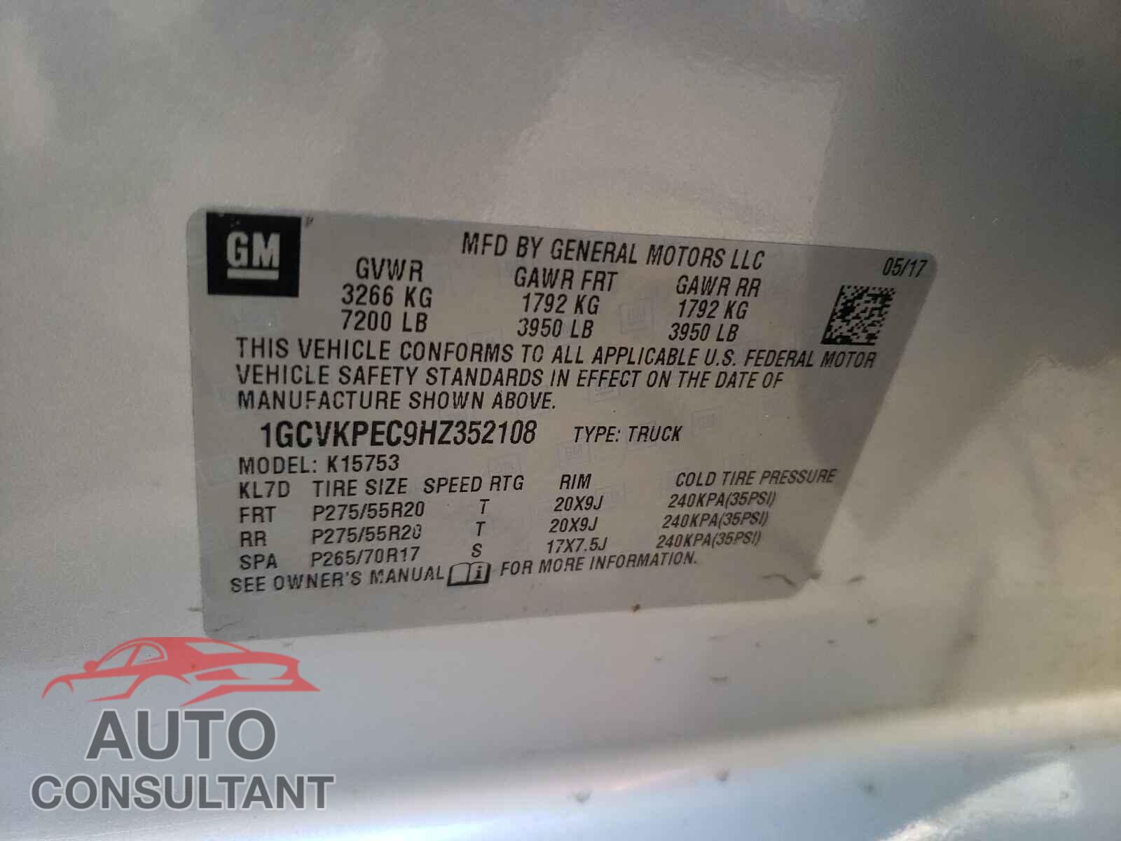CHEVROLET SILVERADO 2017 - 1GCVKPEC9HZ352108