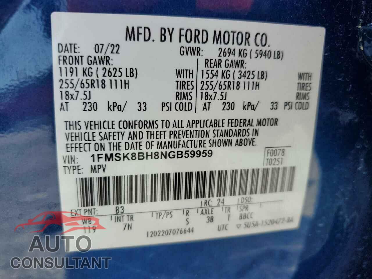 FORD EXPLORER 2022 - 1FMSK8BH8NGB59959
