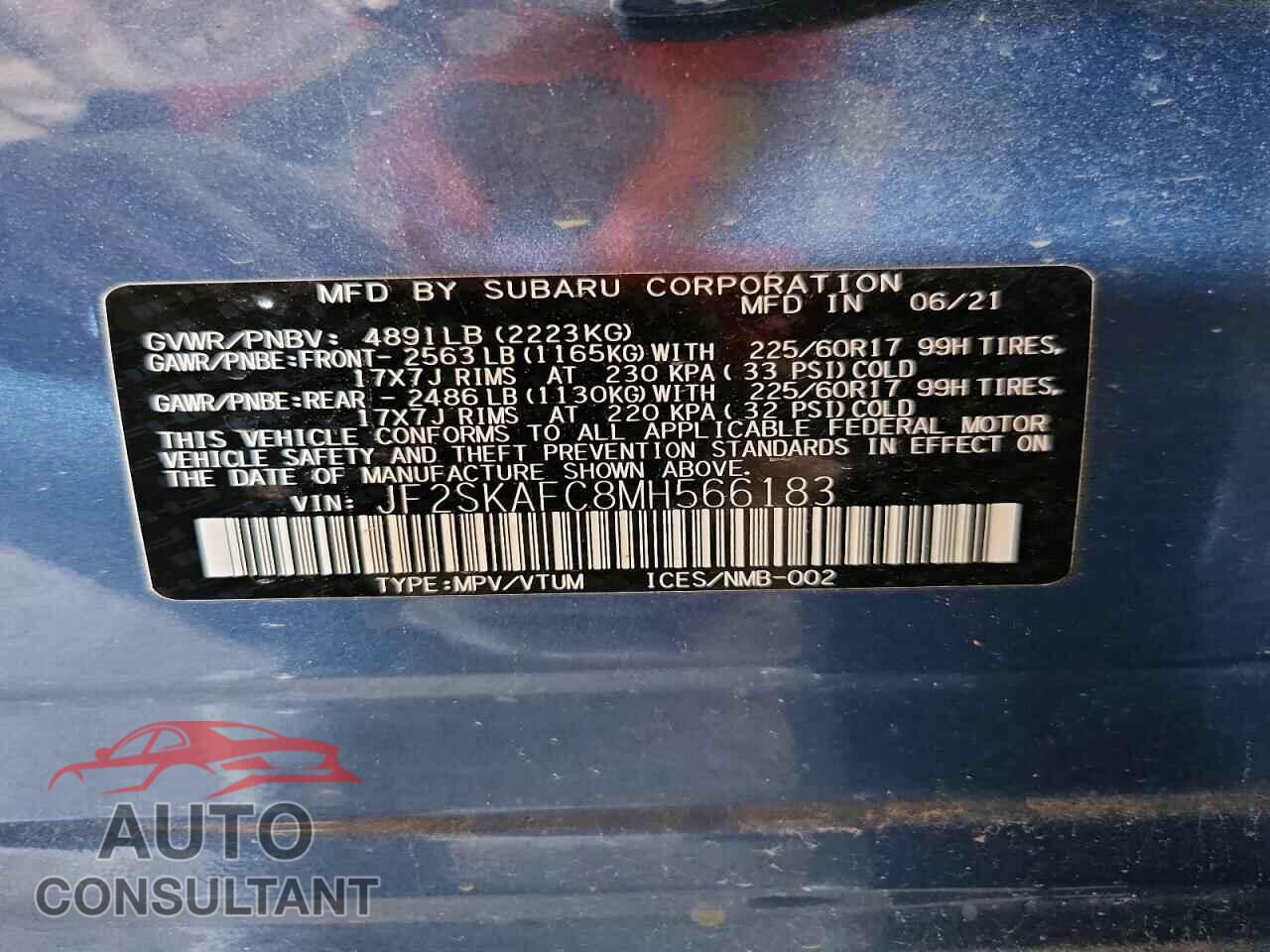 SUBARU FORESTER 2021 - JF2SKAFC8MH566183