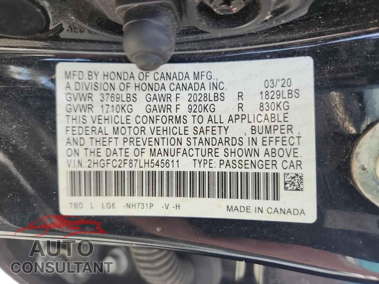 HONDA CIVIC 2020 - 2HGFC2F87LH545611