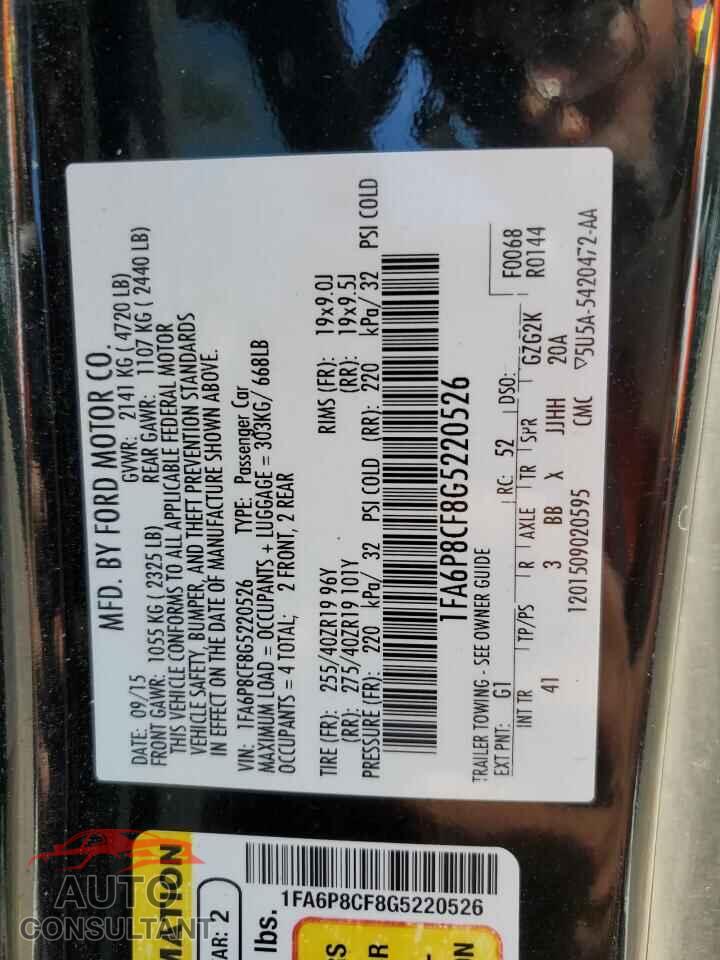 FORD MUSTANG 2016 - 1FA6P8CF8G5220526