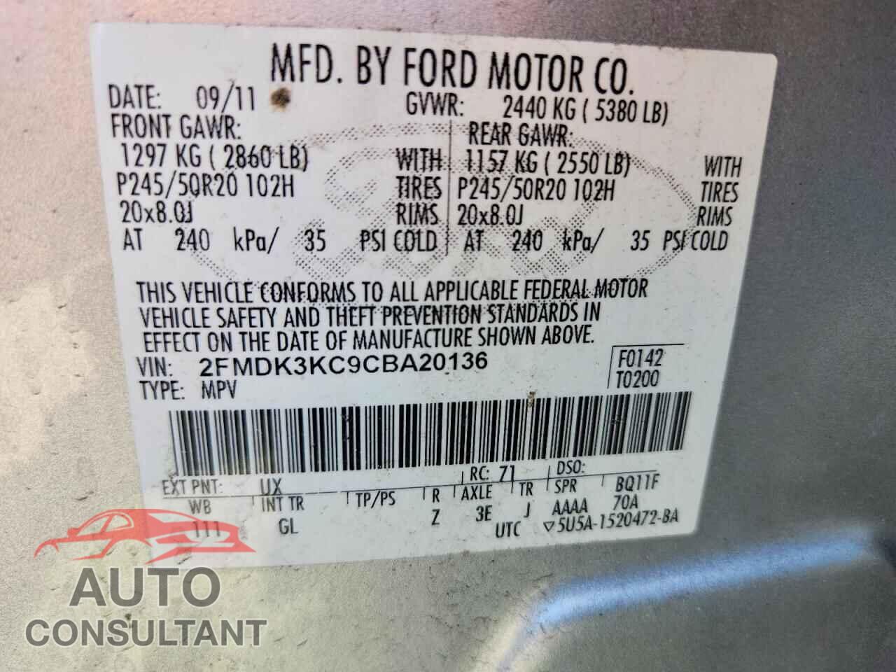 FORD EDGE 2012 - 2FMDK3KC9CBA20136