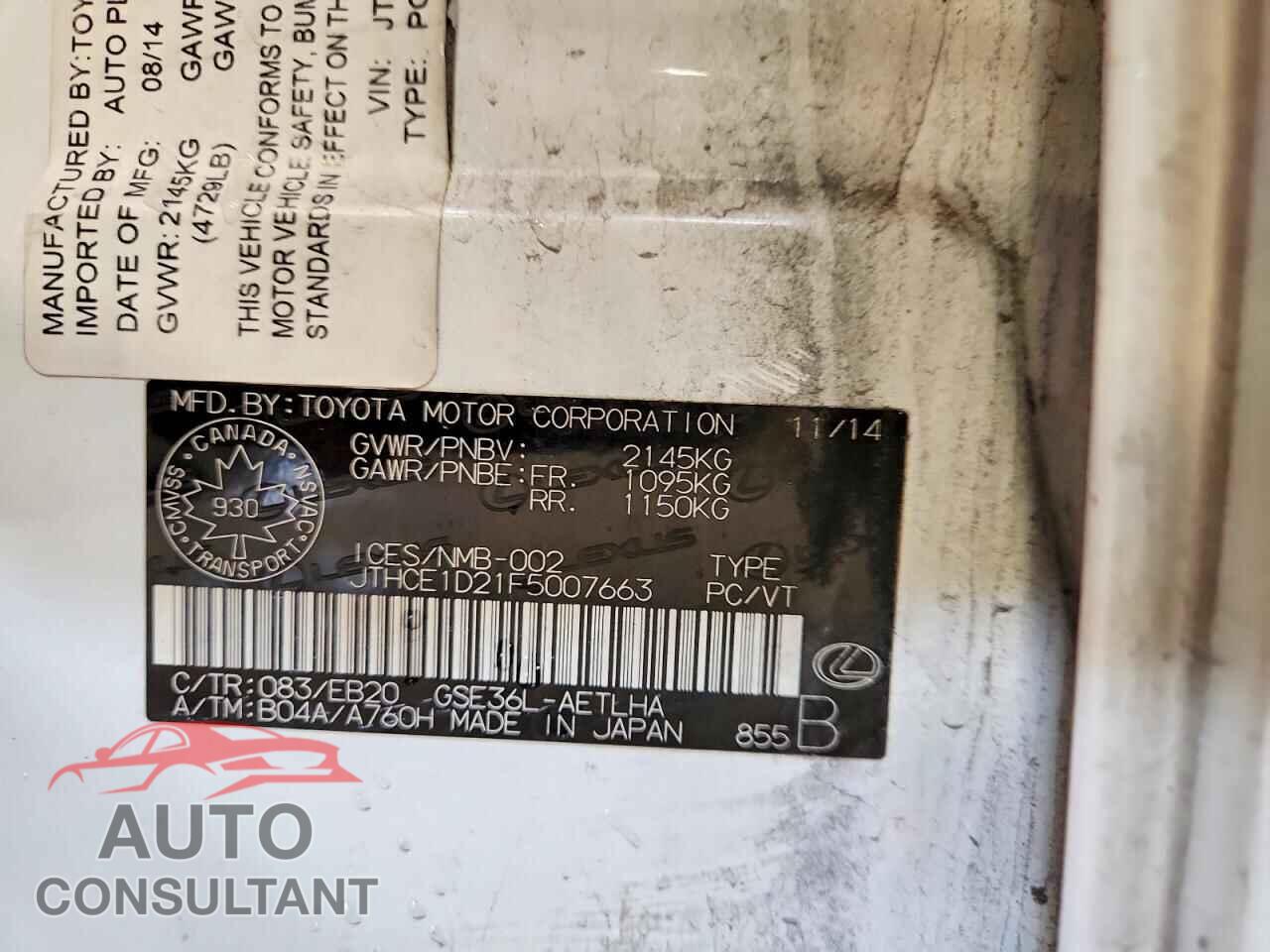 LEXUS IS 2015 - JTHCE1D21F5007663