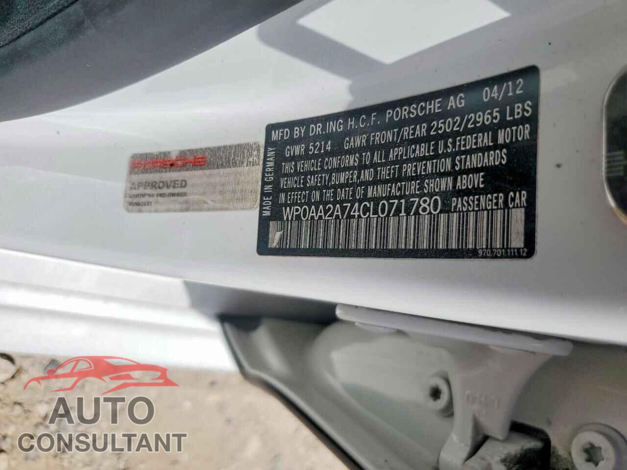 PORSCHE PANAMERA 2012 - WP0AA2A74CL071780
