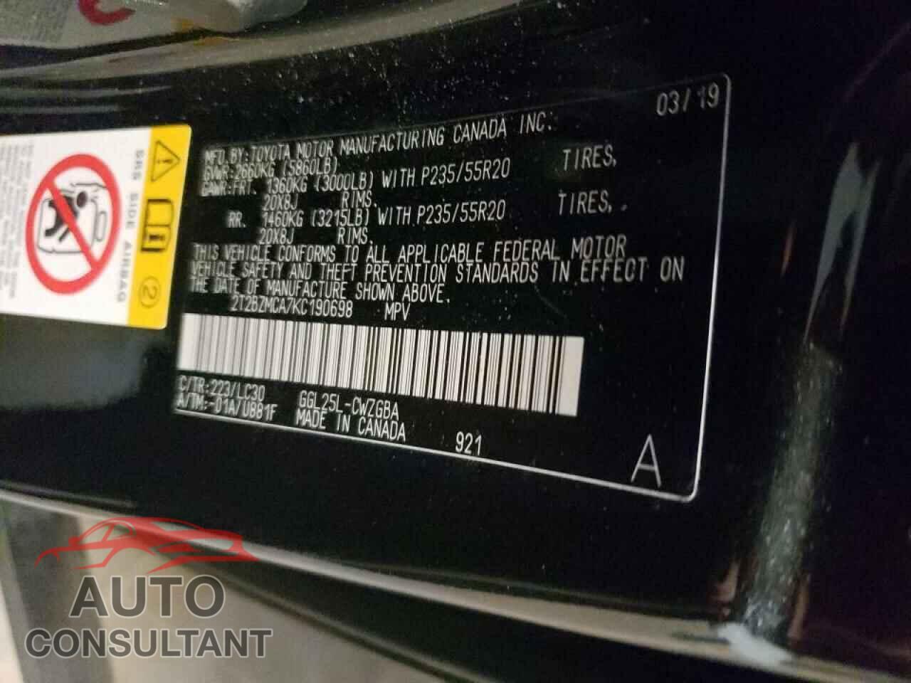 LEXUS RX350 2019 - 2T2BZMCA7KC190698