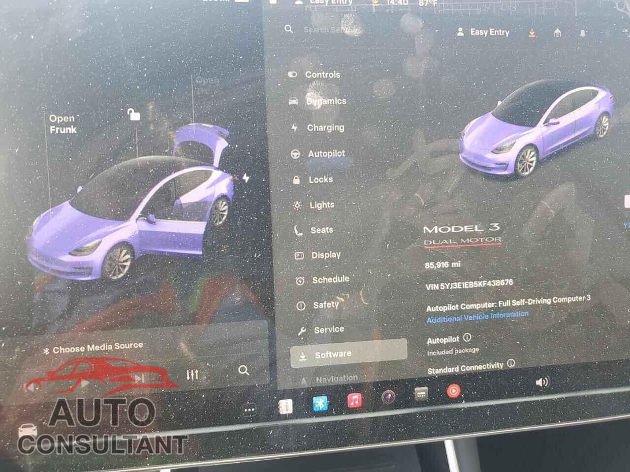 TESLA MODEL 3 2019 - 5YJ3E1EB5KF438676