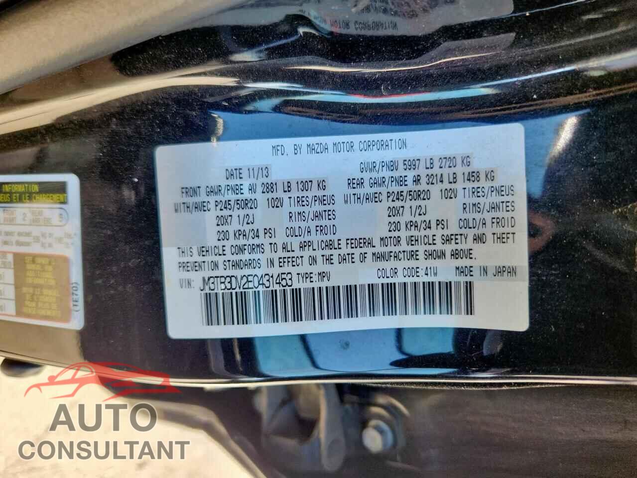 MAZDA CX-9 2014 - JM3TB3DV2E0431453