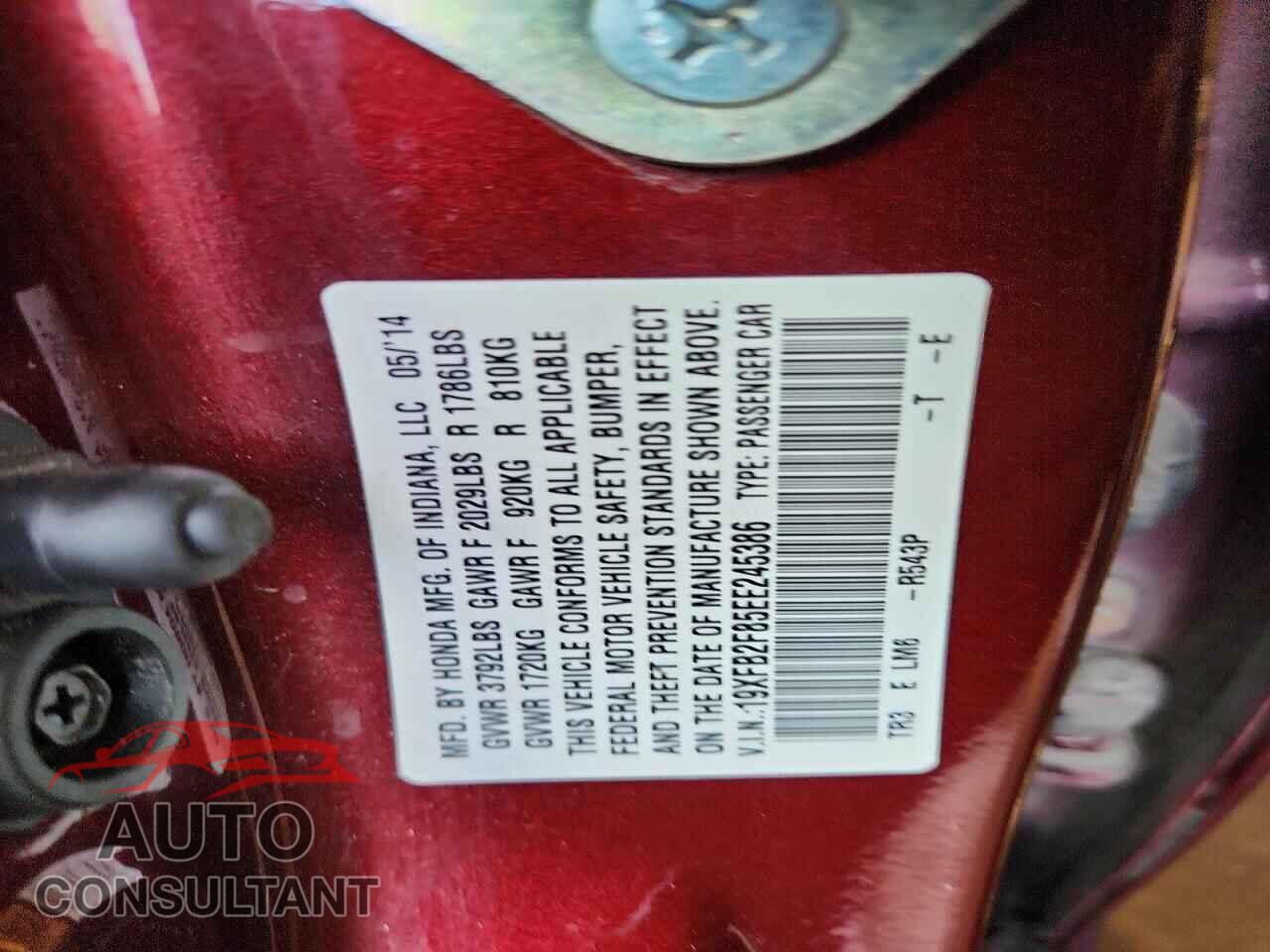 HONDA CIVIC 2014 - 19XFB2F85EE245386