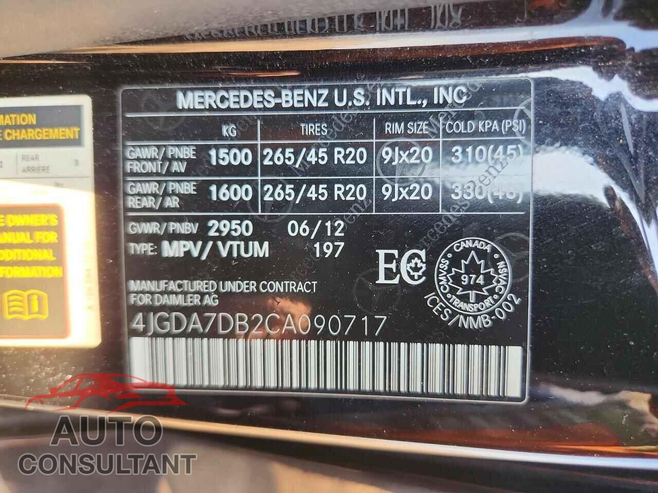 MERCEDES-BENZ M-CLASS 2012 - 4JGDA7DB2CA090717