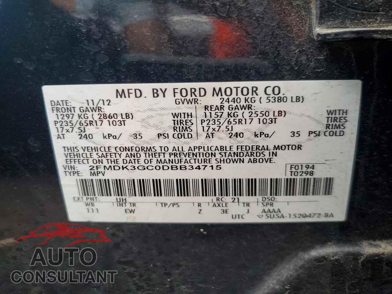 FORD EDGE 2013 - 2FMDK3GC0DBB34715