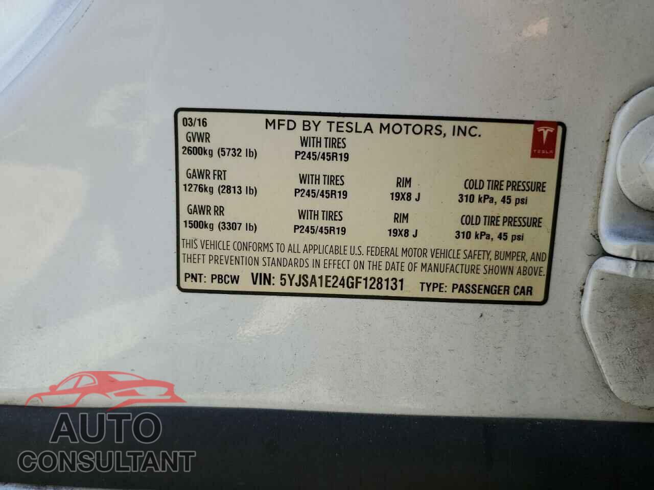 TESLA MODEL S 2016 - 5YJSA1E24GF128131