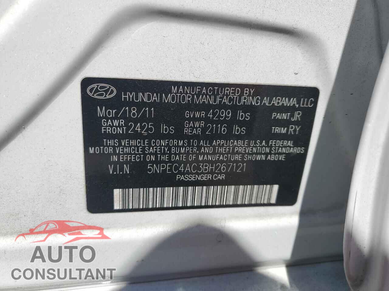 HYUNDAI SONATA 2011 - 5NPEC4AC3BH267121