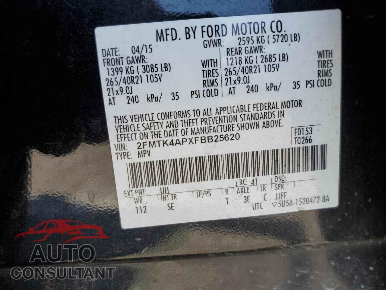 FORD EDGE 2015 - 2FMTK4APXFBB25620