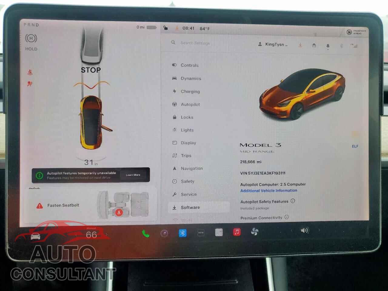 TESLA MODEL 3 2019 - 5YJ3E1EA3KF193111