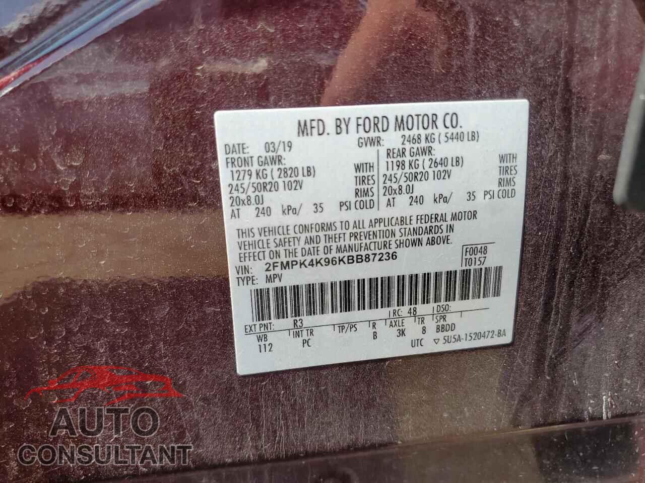 FORD EDGE 2019 - 2FMPK4K96KBB87236