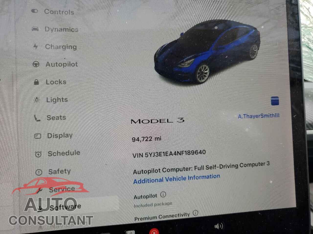TESLA MODEL 3 2022 - 5YJ3E1EA4NF189640