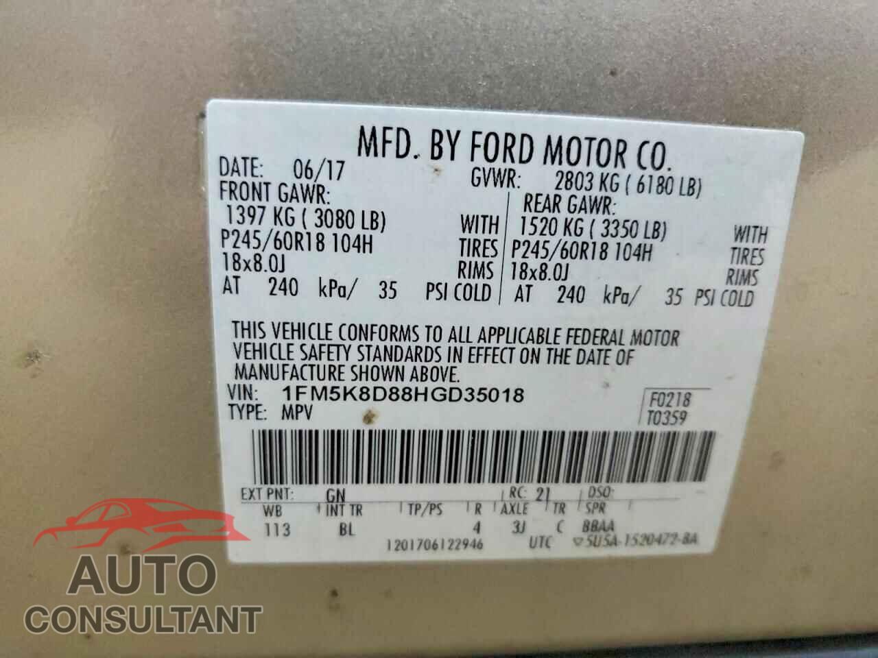 FORD EXPLORER 2017 - 1FM5K8D88HGD35018