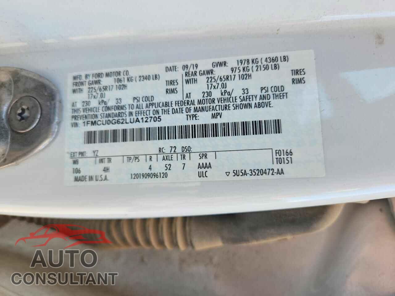FORD ESCAPE 2020 - 1FMCU0G62LUA12705