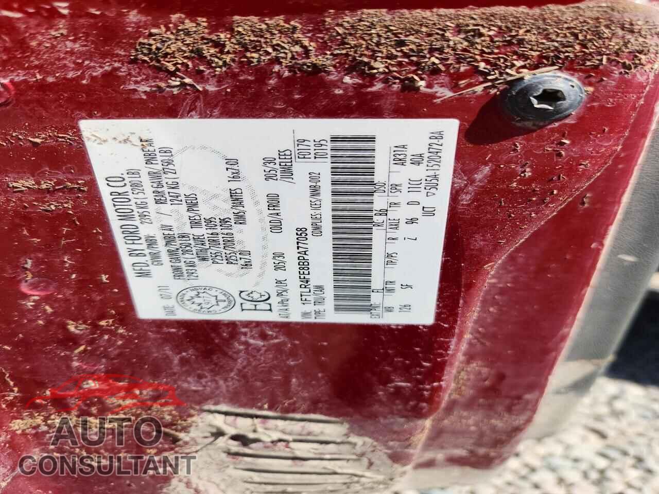 FORD RANGER 2011 - 1FTLR4FE8BPA77058