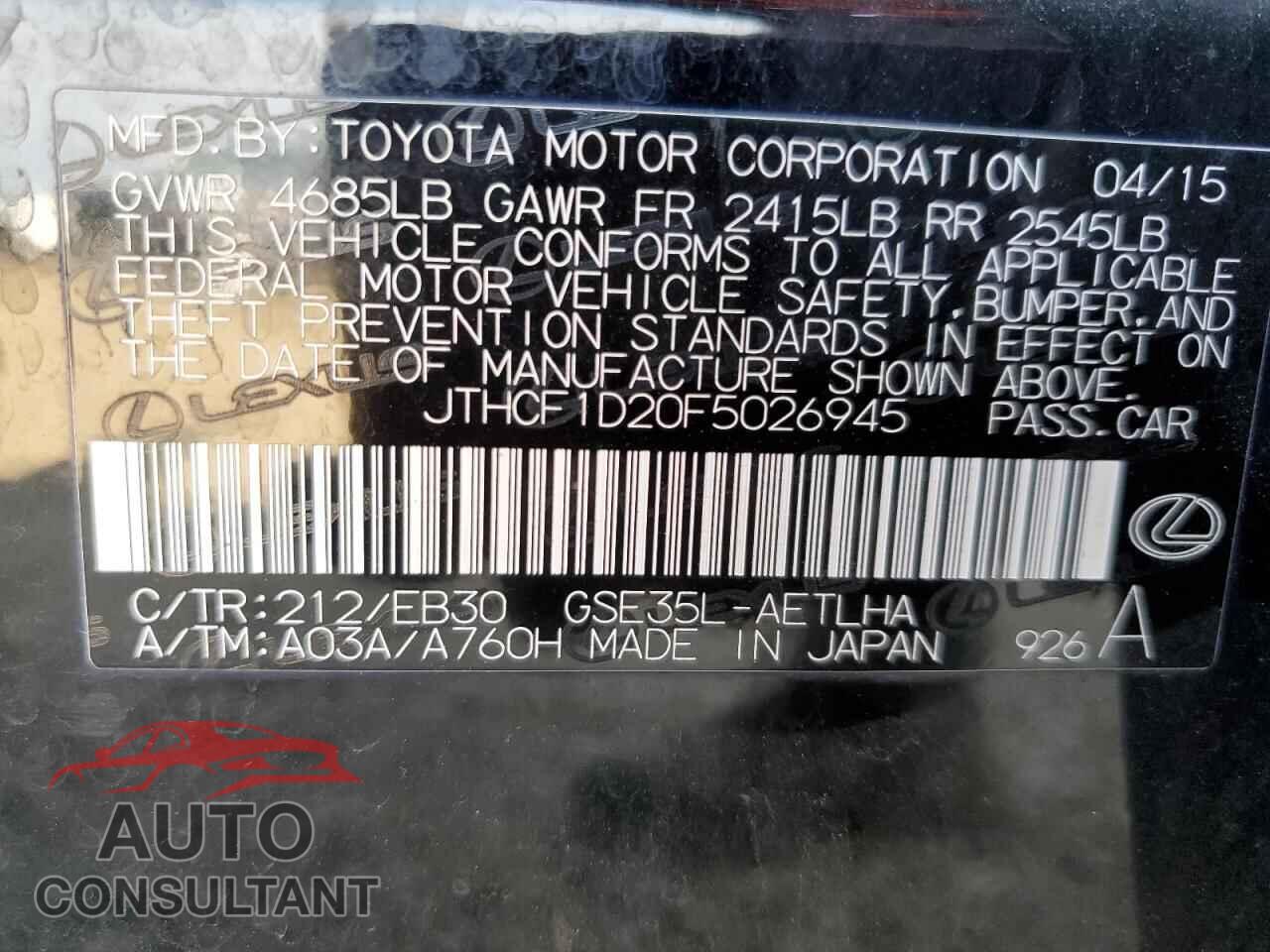 LEXUS IS 2015 - JTHCF1D20F5026945
