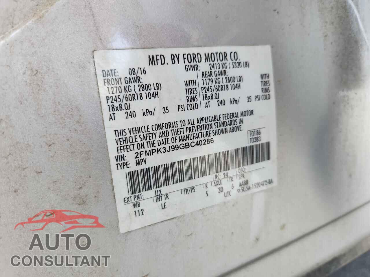 FORD EDGE 2016 - 2FMPK3J99GBC40286