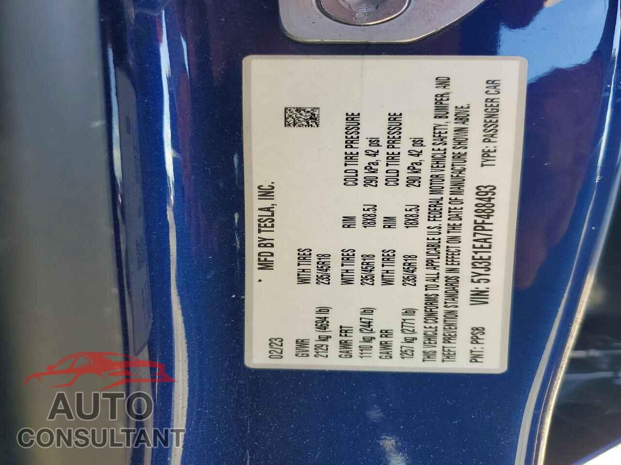 TESLA MODEL 3 2023 - 5YJ3E1EA7PF488493