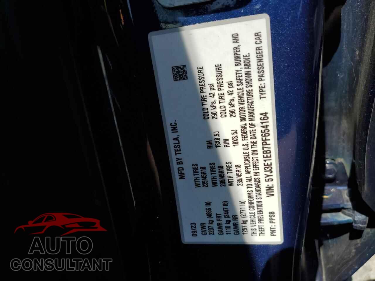 TESLA MODEL 3 2023 - 5YJ3E1EB7PF654164
