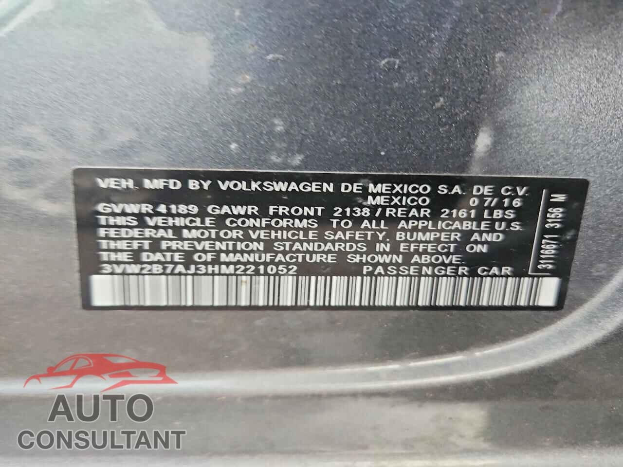 VOLKSWAGEN JETTA 2017 - 3VW2B7AJ3HM221052