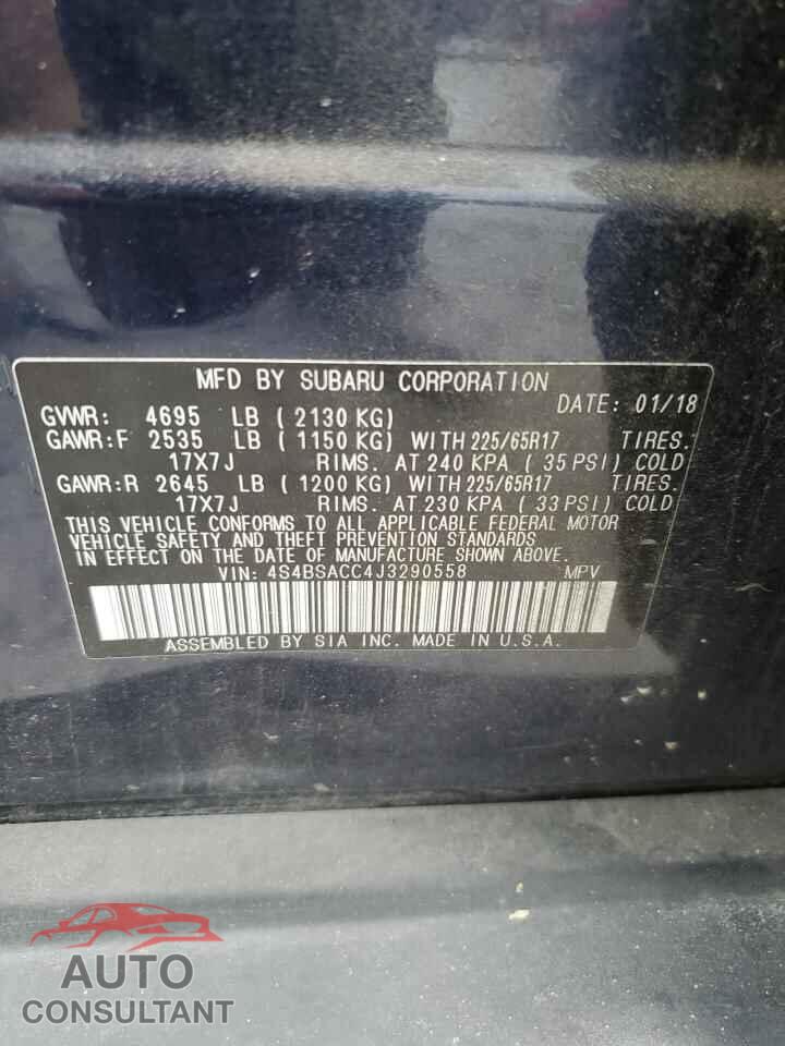 SUBARU OUTBACK 2018 - 4S4BSACC4J3290558