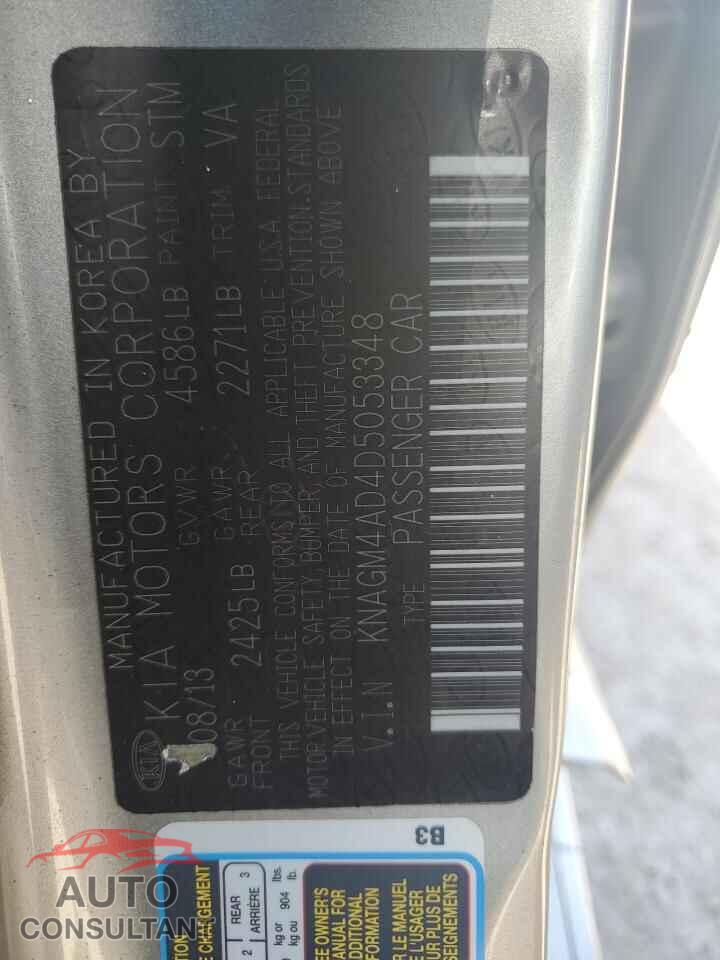 KIA OPTIMA 2013 - KNAGM4AD4D5053348