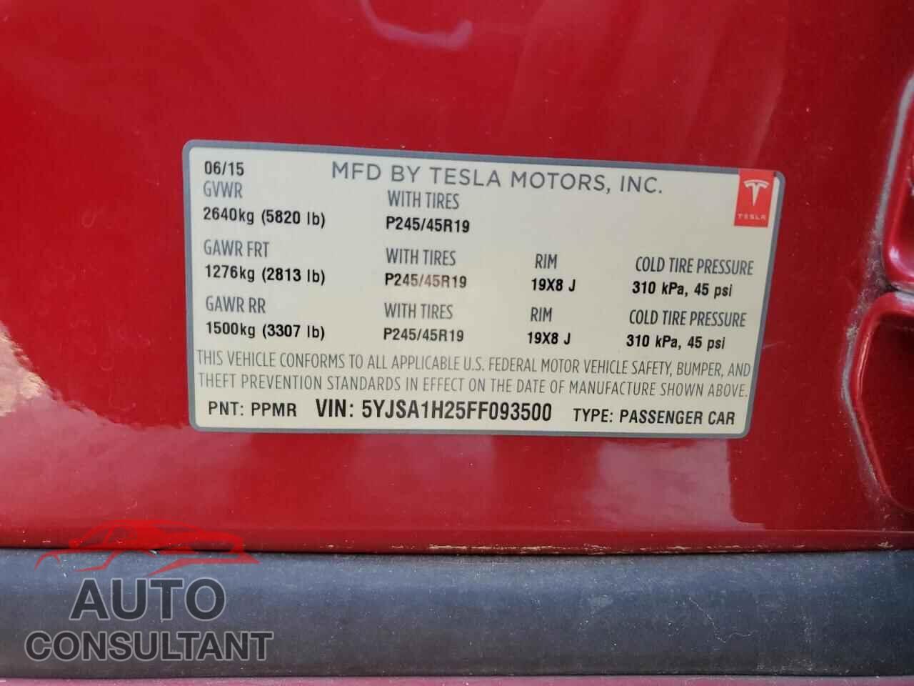 TESLA MODEL S 2015 - 5YJSA1H25FF093500