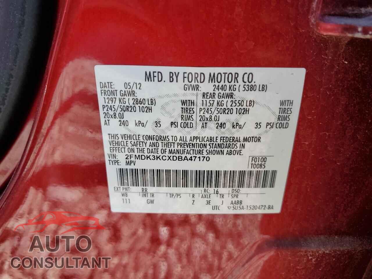 FORD EDGE 2013 - 2FMDK3KCXDBA47170